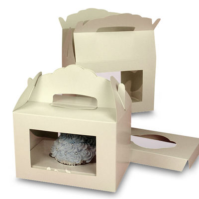 As caixas feitas sob encomenda afastadas do empacotamento de alimento do queque reciclável mancham UV