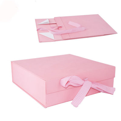 Caixa de empacotamento dobrável magnética cor-de-rosa de C1S C2S com fechamento da fita